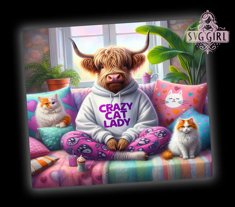 Highland Cow & Cat Lover Tumbler, Highland Cow Tumbler, Crazy Cat Lady Gift, 20oz Wrap, Cat Lover Drinkware, Funny Animal Design, Farmhouse Decor, Sublimation Art Sublimation SvggirlplusArt 