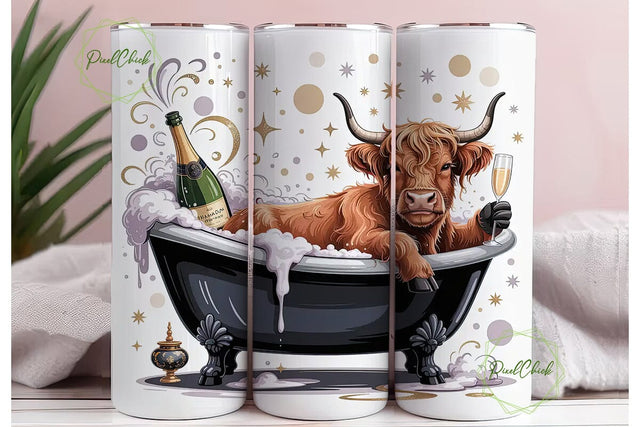 Highland Cow Champagne Bath 20oz Tumbler Sublimation PixelChick 