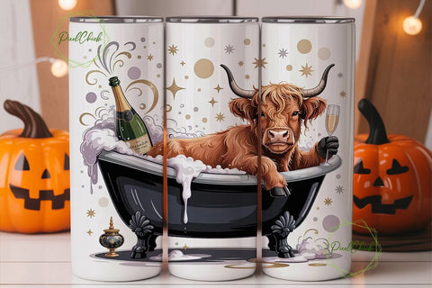 Highland Cow Champagne Bath 20oz Tumbler Sublimation PixelChick 