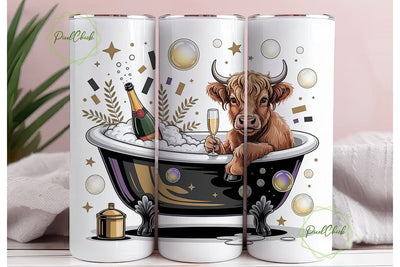Highland Cow Champagne Bath 20oz Tumbler Sublimation PixelChick 
