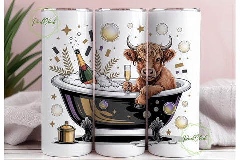 Highland Cow Champagne Bath 20oz Tumbler Sublimation PixelChick 