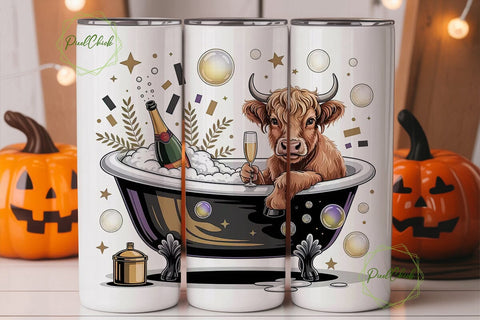 Highland Cow Champagne Bath 20oz Tumbler Sublimation PixelChick 