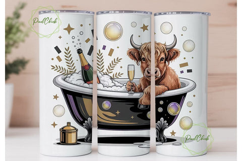 Highland Cow Champagne Bath 20oz Tumbler Sublimation PixelChick 