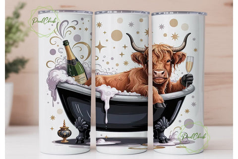 Highland Cow Champagne Bath 20oz Tumbler Sublimation PixelChick 