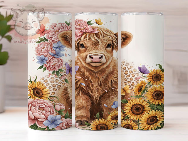 Highland Cow Charm 20oz Tumbler, Highland Cow, Rustic Charm, Farmhouse Style, Whimsical Design, Animal Motif, Skinny Tumbler, Sublimation PNG Sublimation Lara' s Designs 
