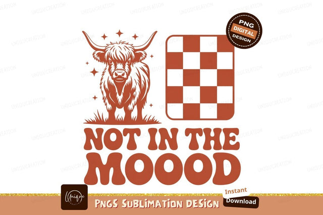 Highland cow checkerboard graphic bull horns Sublimation Designangry 