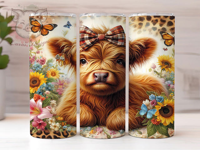 Highland Cow Cheetah 20oz Country Tumbler, Cheetah Print Cup, Floral Cow Design, 20oz Tumbler Wrap, Western Farm Mug, Sublimation Animal Print, Country Chic Tumbler Sublimation Lara' s Designs 