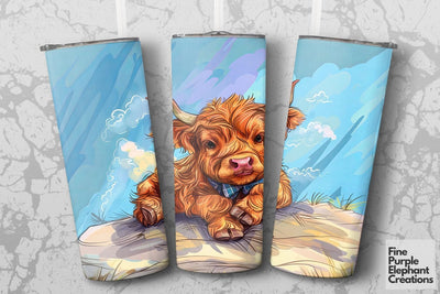 Highland Cow Chill Summer Bowtie Sublimation Tumbler Wrap Sublimation Fine Purple Elephant Creations 