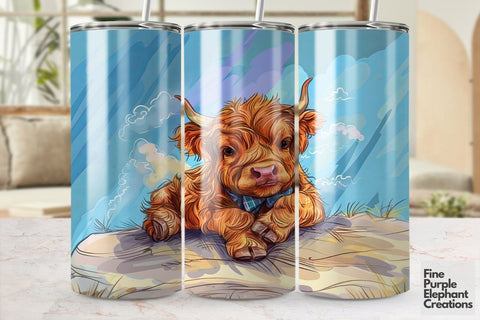 Highland Cow Chill Summer Bowtie Sublimation Tumbler Wrap Sublimation Fine Purple Elephant Creations 