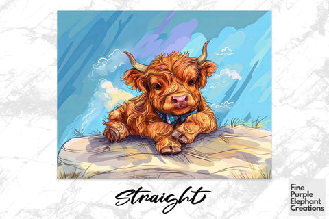 Highland Cow Chill Summer Bowtie Sublimation Tumbler Wrap Sublimation Fine Purple Elephant Creations 