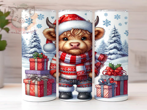 Highland Cow Christmas 20 oz Skinny Tumbler Sublimation Design, Straight & Tapered Tumbler Png, Highland Cow Tumbler Png, Digital Download PNG Sublimation Lara' s Designs 