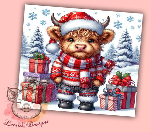 Highland Cow Christmas 20 oz Skinny Tumbler Sublimation Design, Straight & Tapered Tumbler Png, Highland Cow Tumbler Png, Digital Download PNG Sublimation Lara' s Designs 
