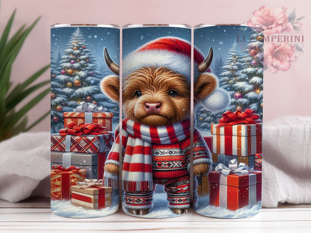 Highland Cow Christmas 20 oz Skinny Tumbler Sublimation Design, Straight & Tapered Tumbler Png, Highland Cow Tumbler Png, Digital Download PNG Sublimation Li Zamperini 