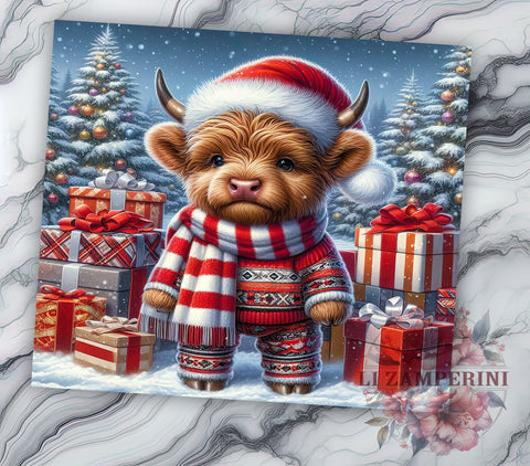 Highland Cow Christmas 20 oz Skinny Tumbler Sublimation Design, Straight & Tapered Tumbler Png, Highland Cow Tumbler Png, Digital Download PNG Sublimation Li Zamperini 