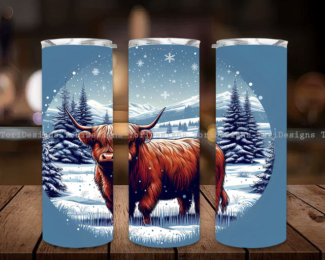 Highland Cow Christmas 20oz Skinny Tumbler Sublimation Design, Christmas Highland Cow Tumbler PNG Instant Digital Download Sublimation ToriDesigns 