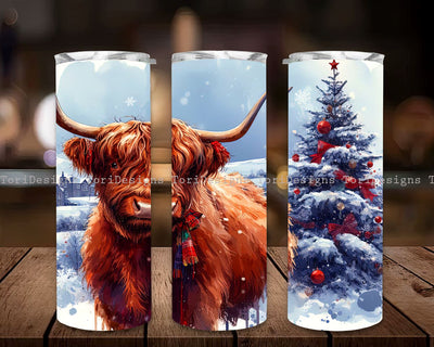 Highland Cow Christmas 20oz Skinny Tumbler Sublimation Design, Christmas Highland Cow Tumbler PNG Instant Digital Download Sublimation ToriDesigns 