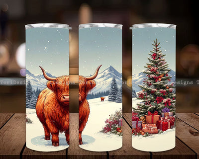 Highland Cow Christmas 20oz Skinny Tumbler Sublimation Design, Christmas Highland Cow Tumbler PNG Instant Digital Download Sublimation ToriDesigns 