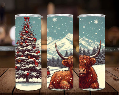 Highland Cow Christmas 20oz Skinny Tumbler Sublimation Design, Christmas Highland Cow Tumbler PNG Instant Digital Download Sublimation ToriDesigns 