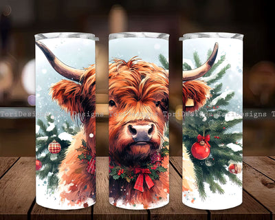 Highland Cow Christmas 20oz Skinny Tumbler Sublimation Design, Christmas Highland Cow Tumbler PNG Instant Digital Download Sublimation ToriDesigns 