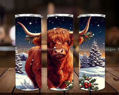 Highland Cow Christmas 20oz Skinny Tumbler Sublimation Design, Christmas Highland Cow Tumbler PNG Instant Digital Download Sublimation ToriDesigns 