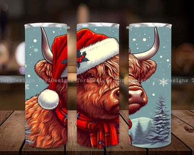 Highland Cow Christmas 20oz Skinny Tumbler Sublimation Design, Christmas Highland Cow Tumbler PNG Instant Digital Download Sublimation ToriDesigns 