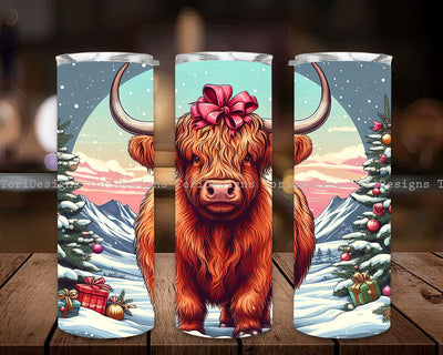 Highland Cow Christmas 20oz Skinny Tumbler Sublimation Design, Christmas Highland Cow Tumbler PNG Instant Digital Download Sublimation ToriDesigns 