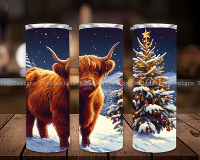 Highland Cow Christmas 20oz Skinny Tumbler Sublimation Design, Christmas Highland Cow Tumbler PNG Instant Digital Download Sublimation ToriDesigns 