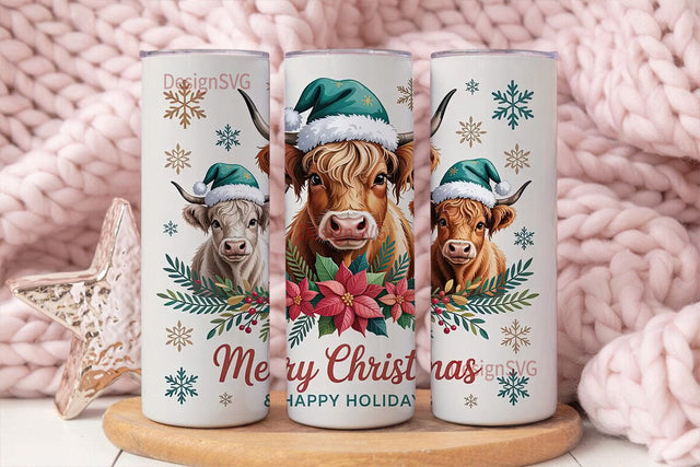 Highland Cow Christmas 20oz Tumbler Sublimation DesignSVG 
