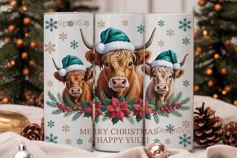 Highland Cow Christmas 20oz Tumbler Sublimation DesignSVG 