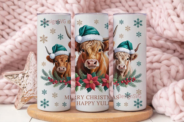 Highland Cow Christmas 20oz Tumbler Sublimation DesignSVG 