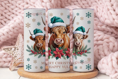 Highland Cow Christmas 20oz Tumbler Sublimation DesignSVG 
