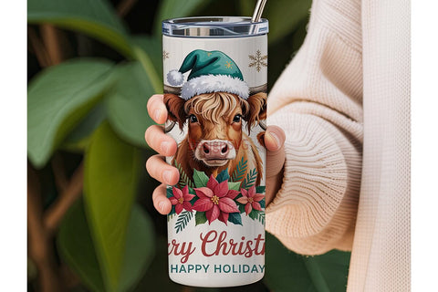 Highland Cow Christmas 20oz Tumbler Sublimation DesignSVG 