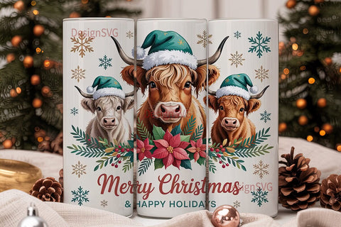 Highland Cow Christmas 20oz Tumbler Sublimation DesignSVG 