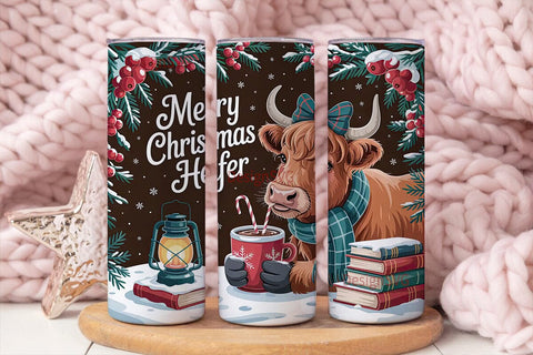 Highland Cow Christmas 20oz Tumbler Sublimation DesignSVG 