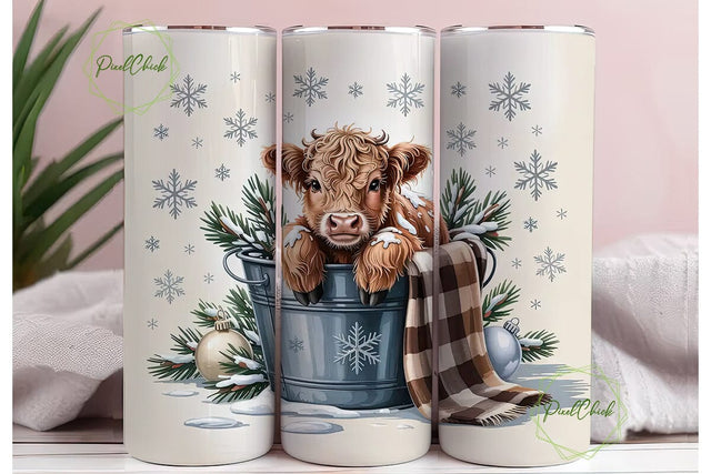 Highland Cow Christmas 20oz Tumbler Sublimation PixelChick 