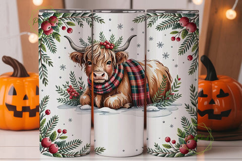 Highland Cow Christmas 20oz Tumbler Sublimation PixelChick 