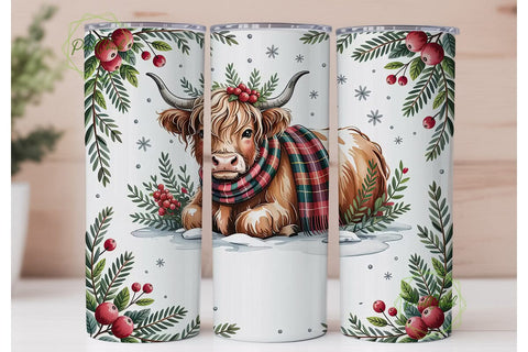 Highland Cow Christmas 20oz Tumbler Sublimation PixelChick 