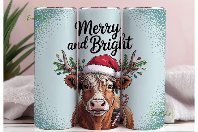 Highland Cow Christmas 20oz Tumbler Sublimation PixelChick 