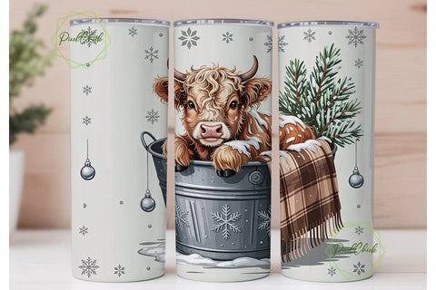 Highland Cow Christmas 20oz Tumbler Sublimation PixelChick 
