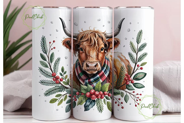 Highland Cow Christmas 20oz Tumbler Sublimation PixelChick 