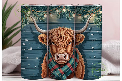 Highland Cow Christmas 20oz Tumbler Sublimation PixelChick 