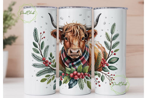 Highland Cow Christmas 20oz Tumbler Sublimation PixelChick 