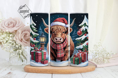 Highland Cow Christmas 20oz Tumbler Sublimation sassyprint 