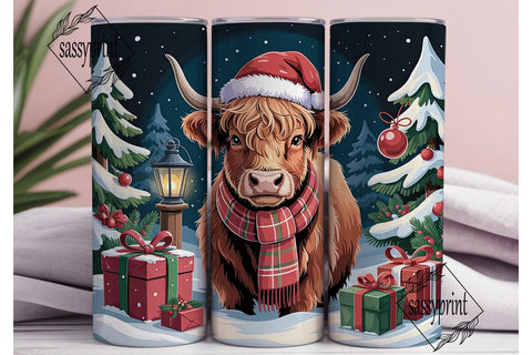 Highland Cow Christmas 20oz Tumbler Sublimation sassyprint 