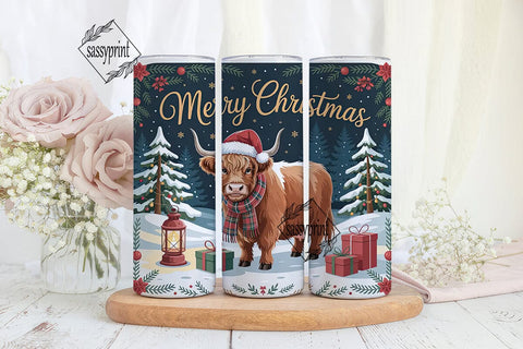 Highland Cow Christmas 20oz Tumbler Sublimation sassyprint 