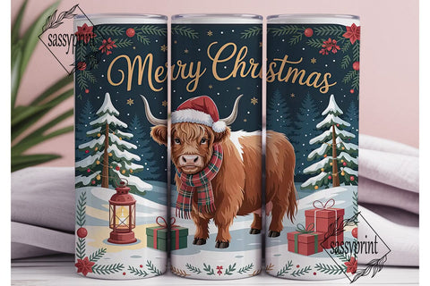 Highland Cow Christmas 20oz Tumbler Sublimation sassyprint 