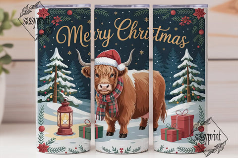 Highland Cow Christmas 20oz Tumbler Sublimation sassyprint 