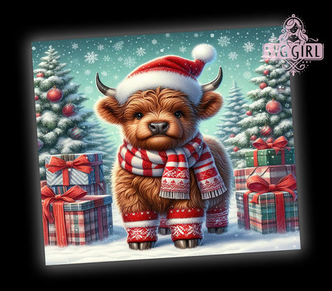 Highland Cow Christmas 20oz Tumbler Wrap Sublimation Design, Straight Tapered Tumbler Wrap, Highland Cow Tumbler Png, Instant Digital Download Sublimation SvggirlplusArt 