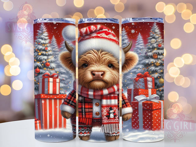 Highland Cow Christmas 20oz Tumbler Wrap Sublimation Design, Straight Tapered Tumbler Wrap, Highland Cow Tumbler Png, Instant Digital Download Sublimation SvggirlplusArt 