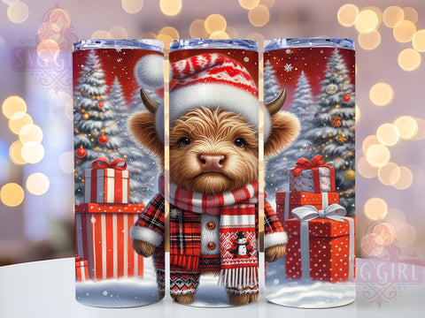 Highland Cow Christmas 20oz Tumbler Wrap Sublimation Design, Straight Tapered Tumbler Wrap, Highland Cow Tumbler Png, Instant Digital Download Sublimation SvggirlplusArt 